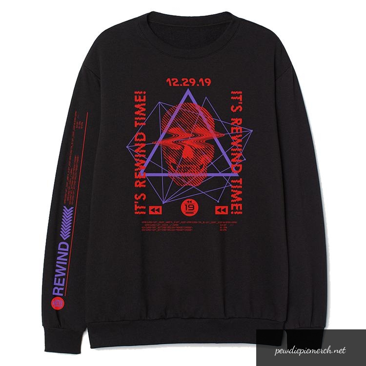rewind black color with red logo sweatshirt 3647 - PewDiePie Merch